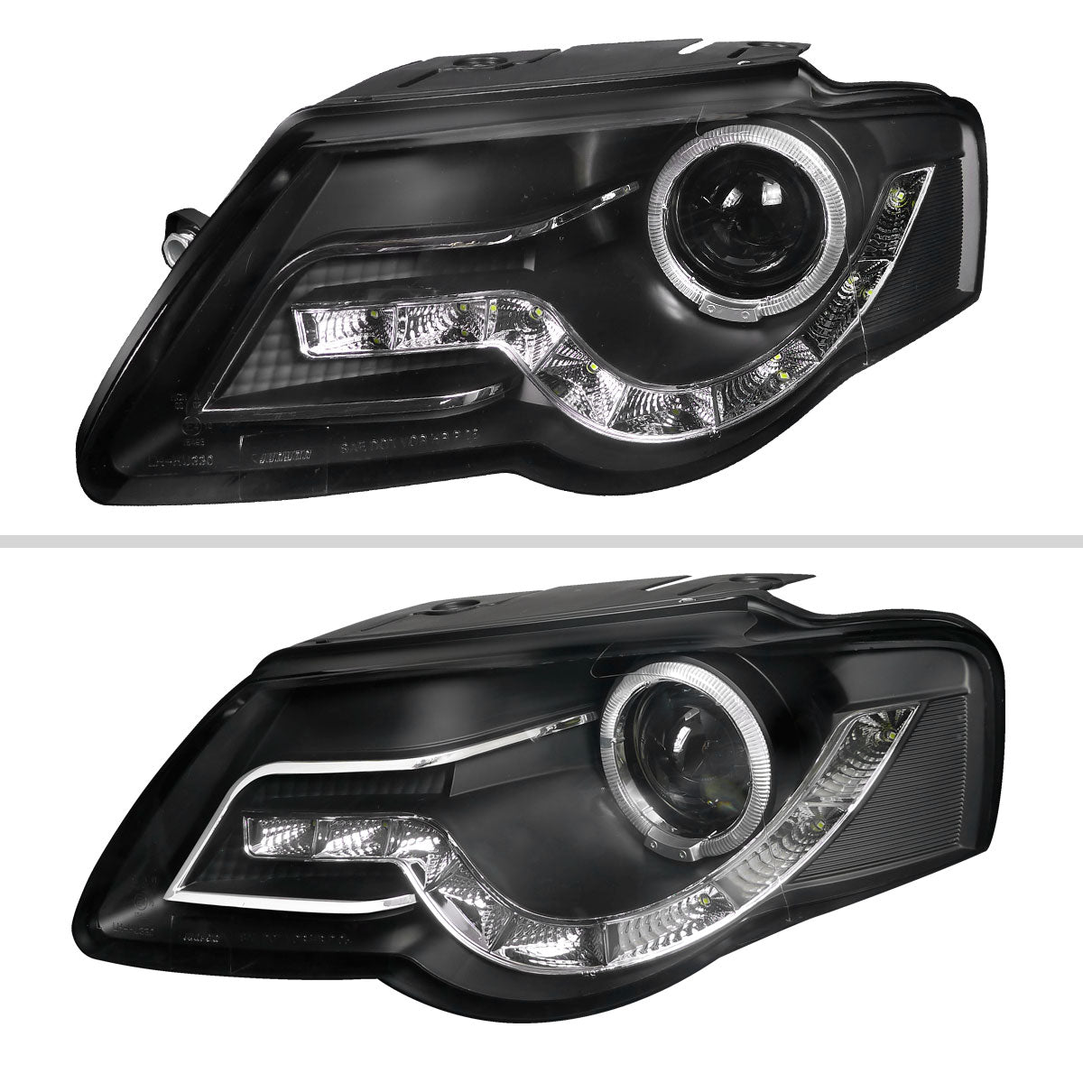 Spec-D 2006-2010 Volkswagen Passat Halo Projector w/ R8 Style LED Light Strip Black Headlights
