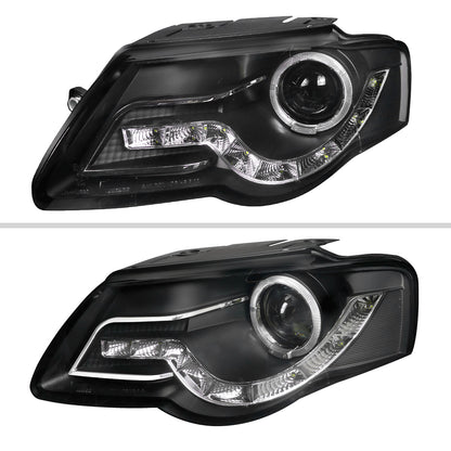 Spec-D 2006-2010 Volkswagen Passat Halo Projector w/ R8 Style LED Light Strip Black Headlights