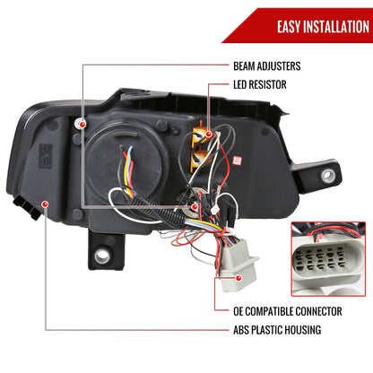 Spec-D 2006-2010 Volkswagen Passat Halo Projector w/ R8 Style LED Light Strip Black Headlights