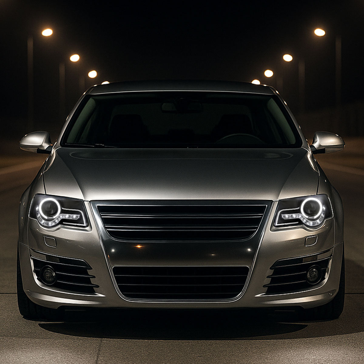 Spec-D 2006-2010 Volkswagen Passat Halo Projector w/ R8 Style LED Light Strip Black Headlights