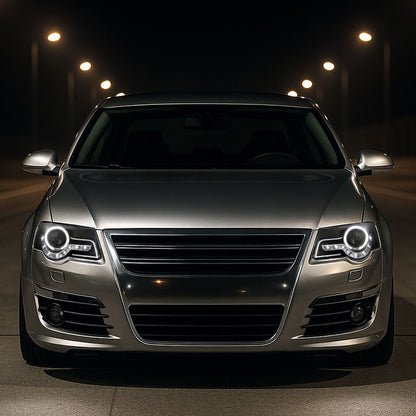 Spec-D 2006-2010 Volkswagen Passat Halo Projector w/ R8 Style LED Light Strip Black Headlights