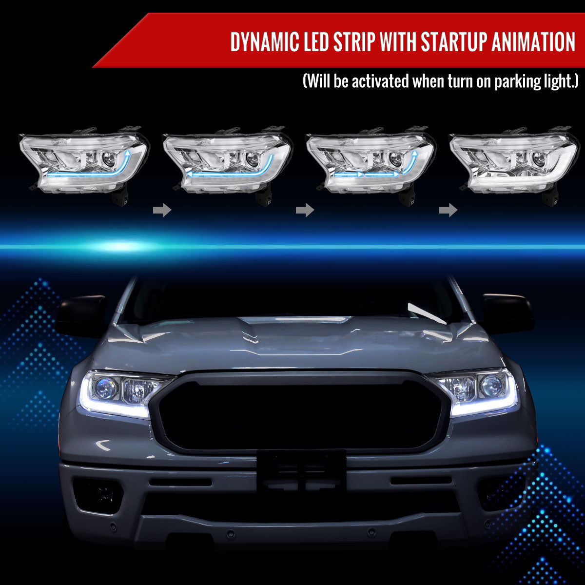 Spec-D 2021 Ford Ranger chrome sequential LED bar headlights