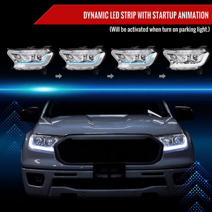 Spec-D 2021 Ford Ranger chrome sequential LED bar headlights