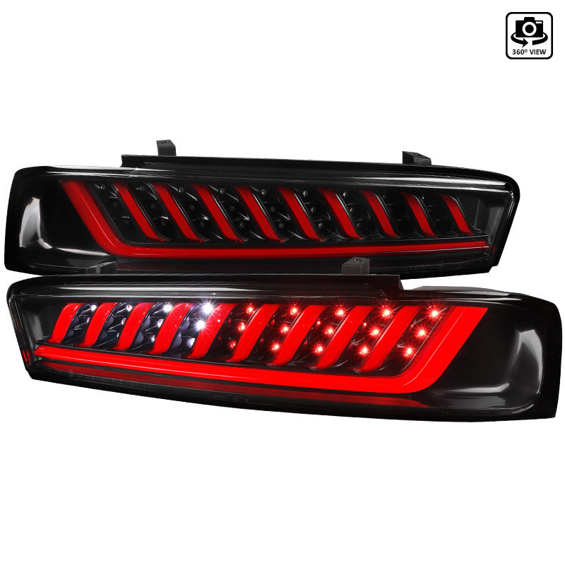 Spec-D 16-18 Chevrolet Camaro Led Tail Light - Black With Red Light Bar