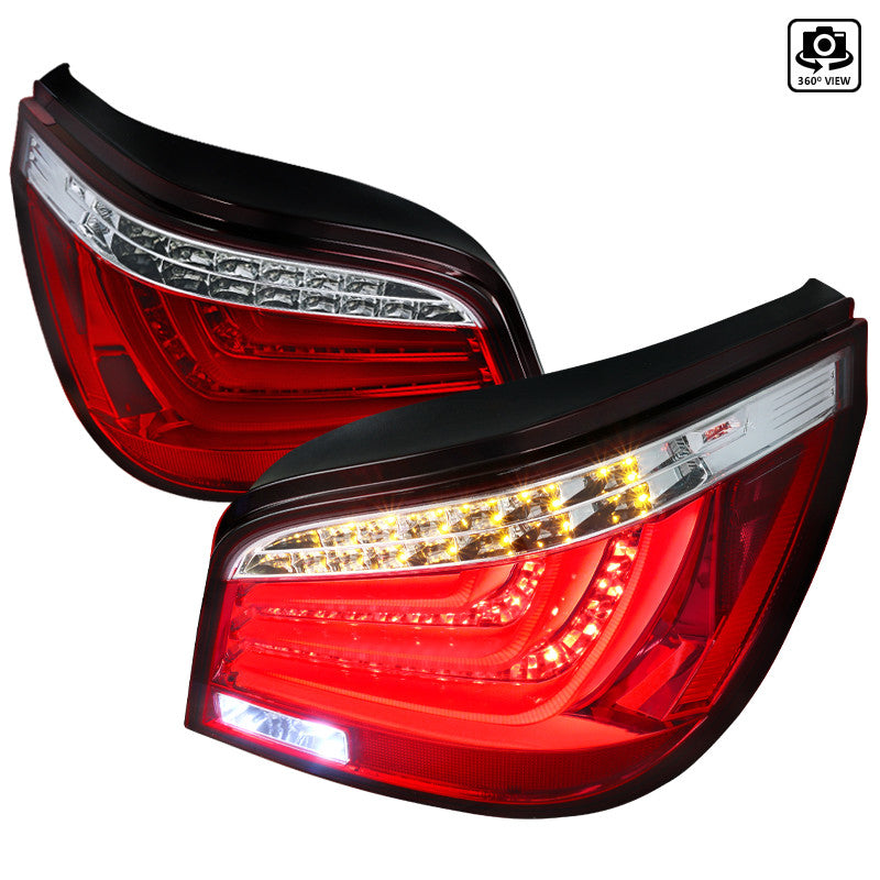 Spec-D 08-10 Bmw E60 525i 530i 535i 550i Led Tail Lights Chrome With Red Clear Lens