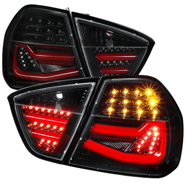 Spec-D 06-08 Bmw E90 Sedan Only Led Tail Lights- Gloss Bk (LT-E9005BKLED-TM)