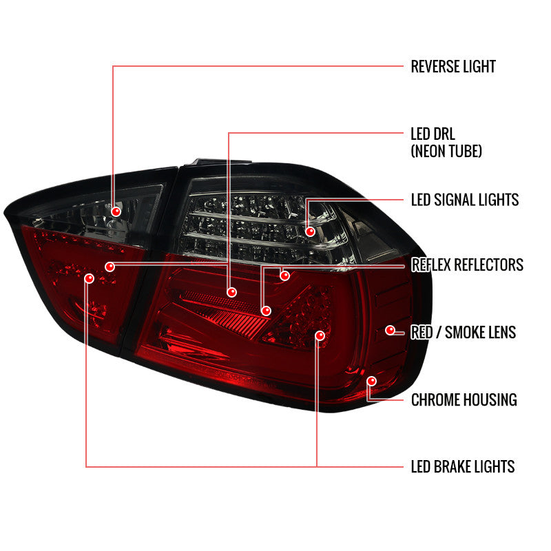 Spec-D 06-08 Bm 323i 325i 328i 330i E90 Led Tail Lights-Red Smoke