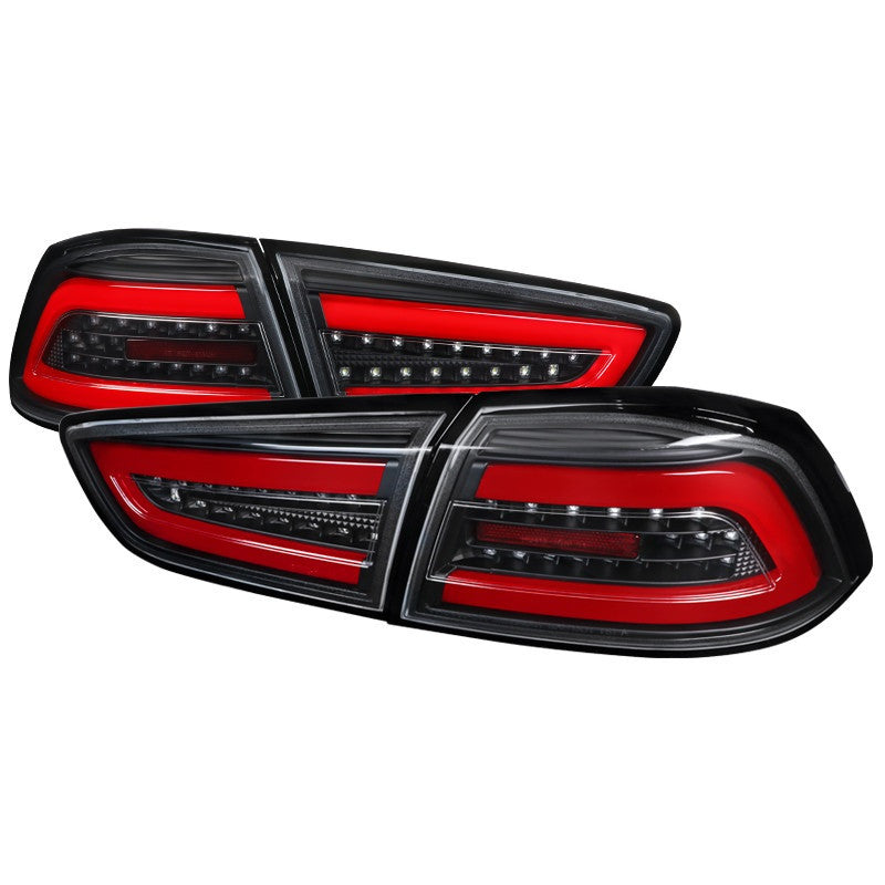 Spec-D 08-17 Mitsubishi Lancer Evo X Led Tail Lights- Black Clear Lens Red bar