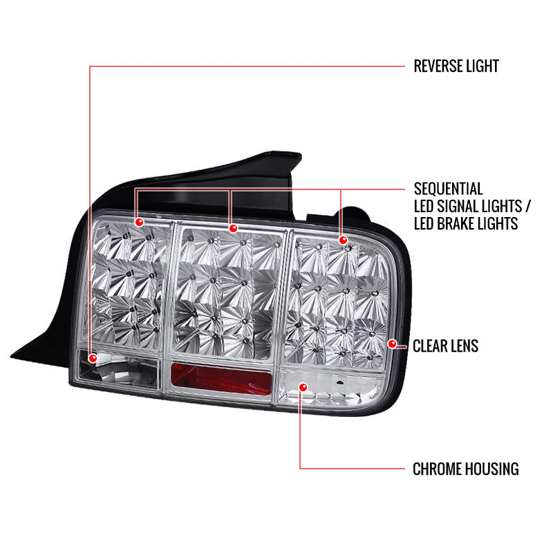 Spec-D 05-09 Ford Mustang 05-09 Ford Mustang Sequential LedTail lights Chrome