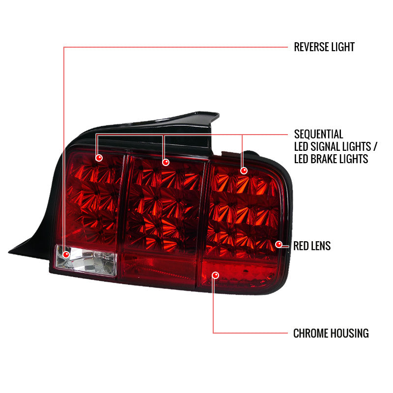 Spec-D 05-09 Ford Mustang 05-09 Ford Mustang Sequential LedTail lights Red