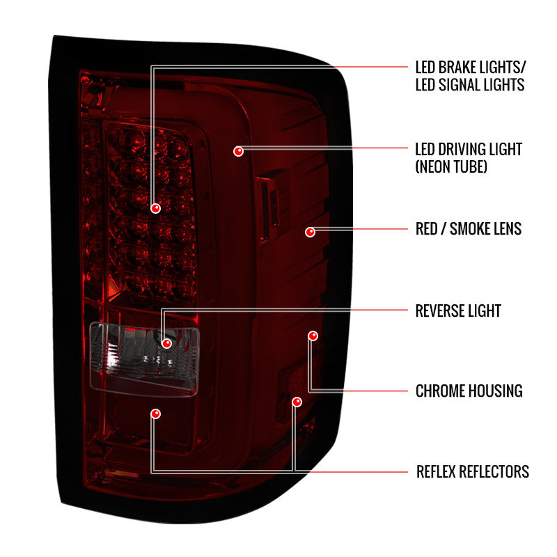 Spec-D 14-16 Gmc Sierra Led Tail Lights - Red/Smoke