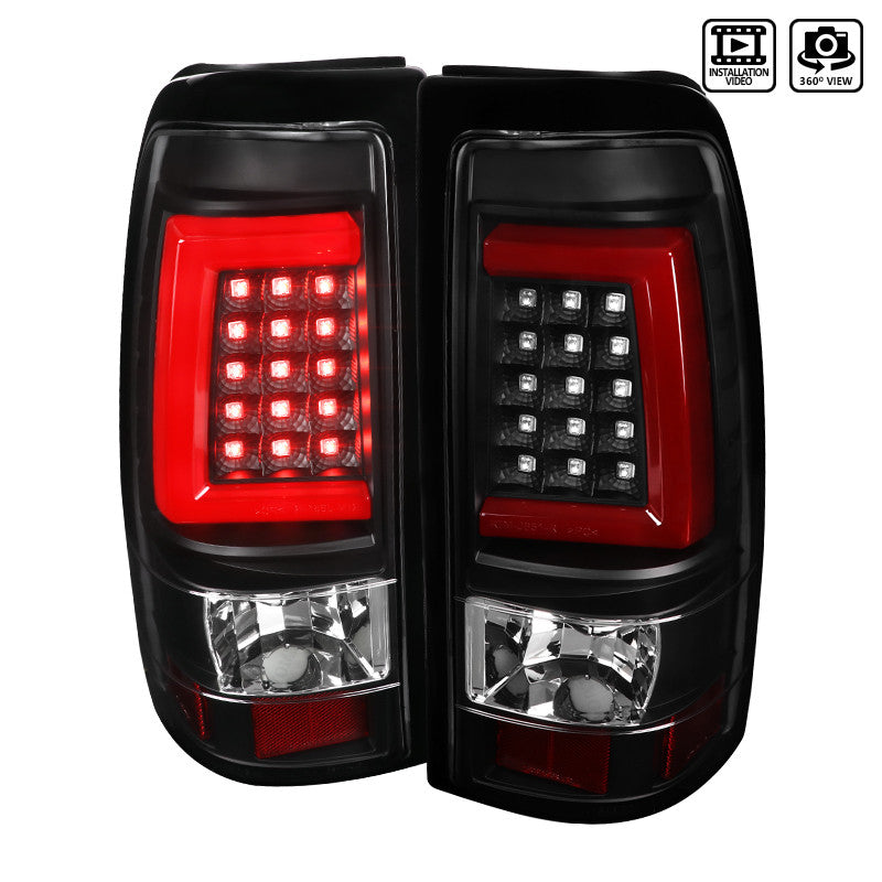 Spec-D 03-07 Chevy Silverado Led Light Bar Tail Lights- Black Clear Lens With Red