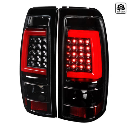 Spec-D 99-02 Chevrolet Silverado Led Bar Tail Lights Black Housing Clear Lens Red