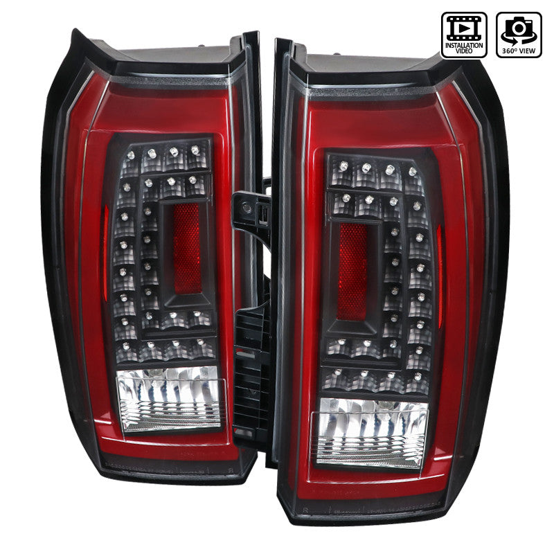 Spec-D 15-18 Chevy Tahoe Led Tail Lights- Black Housing- Clear Lens w/ Red Light Bar