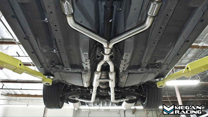 Undercarriage of a vehicle with a Megan Racing exhaust system on g35 g37 catback installed