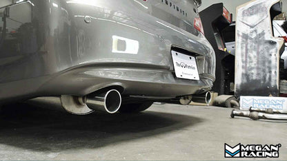 Car exhaust system with 'Megan Racing' installed on g35 g37 