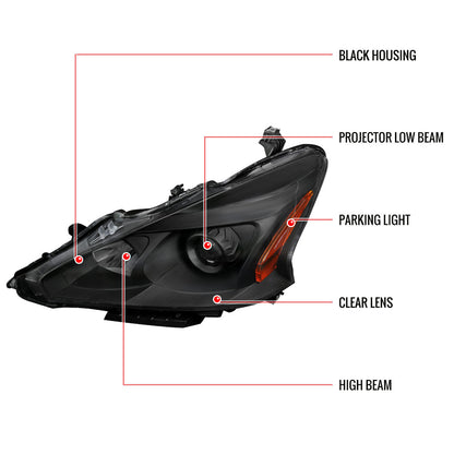 2013-15 Nissan Altima Sedan Projector Headlights Black