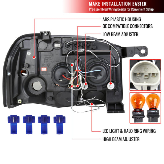 2001-2004 Nissan Frontier Projector Spec-D Headlights Black Smoked