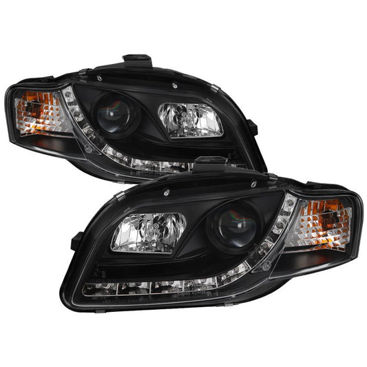 Spyder Audi A4 06-08 DRL Projector Headlights Black display showing show PRO-YD-AA405-DRL-BK