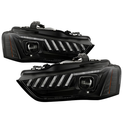 Spyder Audi A4/S4 13-16 Sequential LED bar Headlights Black OEM Xenon display showing show PRO-YD-AA413HIDSI-BK