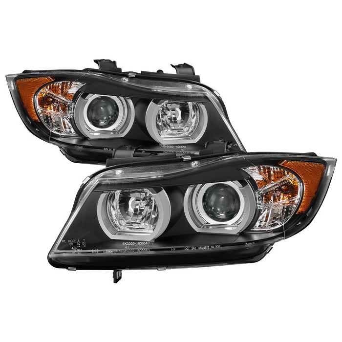 Spyder BMW E90 06-08 4DR V2 LED Bar Headlights Black OEM Xenon display showing show PRO-YD-BMWE9005V2-HID-DRL-BK