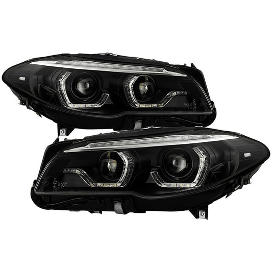 Spyder BMW F10 11-13 SEQ U-Shape Headlights Black OEM AFS/Xenon display showing show PRO-YD-BMWF10HIDAFS-SEQ-BK