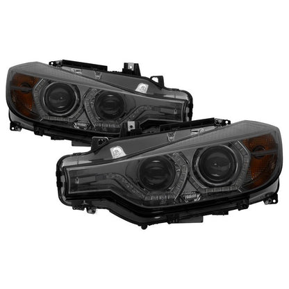 Spyder BMW F30 3 Series 12-14 4DR Projector Headlights Smoke display showing show PRO-YD-BMWF3012-DRL-SM