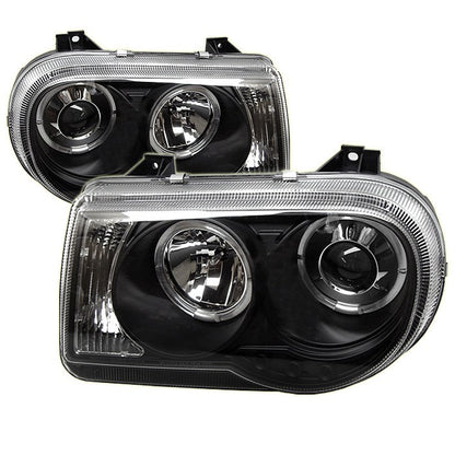 Spyder Chrysler 300C 05-10 Halo Projector Headlights Black display showing show PRO-YD-C300C-HL-BK