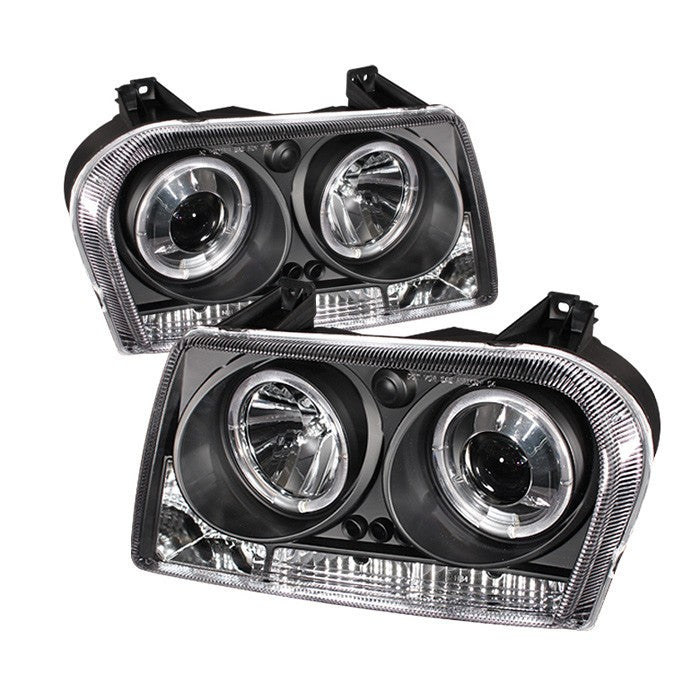 Spyder Chrysler 300 05-08 Halo Projector Headlights Black display showing show PRO-YD-C305-HL-BK