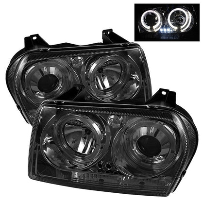 Spyder Chrysler 300 05-08 Halo Projector Headlights Smoke display showing show PRO-YD-C305-HL-SM