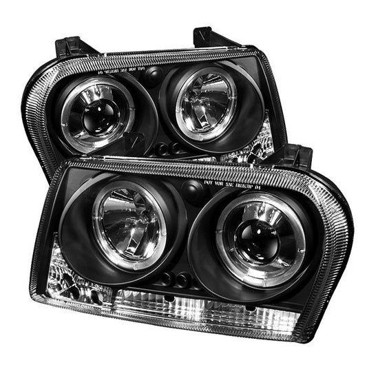 Spyder Chrysler 300 09-10 Halo Projecotor Headlights Black display showing show PRO-YD-C309-HL-BK