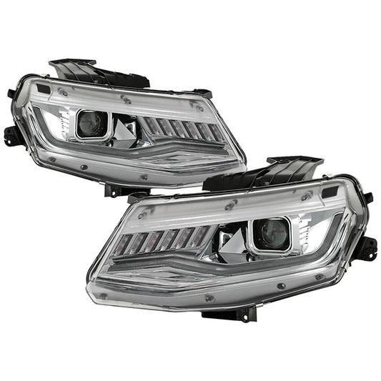 Spyder Chevy Camaro 16-18 SEQ Pro Headlights Chrome OEM Xenon display showing show PRO-YD-CCAM16HIDSI-SEQ-C