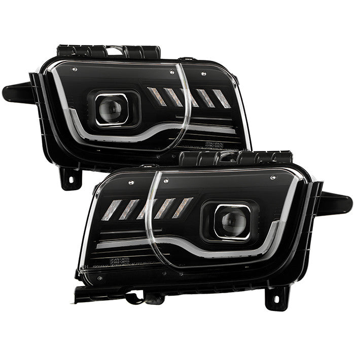 Spyder Apex Chevy Camaro 10-13 SEQ Light bar headlights Black display showing show PRO-YD-CCAM2010AP-SEQ-BK