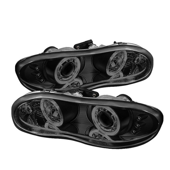 Spyder Chevy Camaro 98-02 Halo Pro Headlights Black Smoke display showing show PRO-YD-CCAM98-HL-BSM