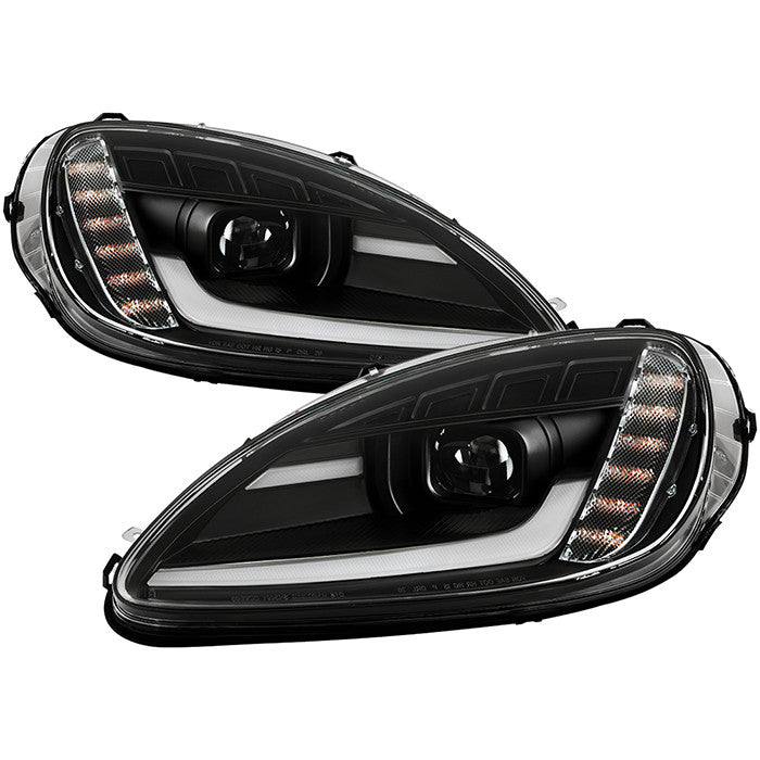 Spyder Chevy Corvette C6 05-13 SEQ light Bar Pro Headlights Black display showing show PRO-YD-CCORV05SI-SEQ-BK