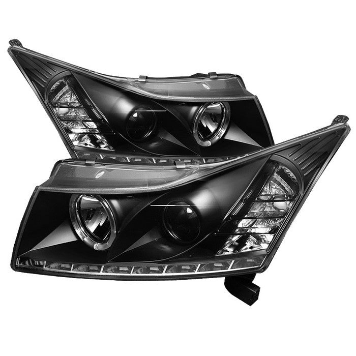 Spyder Chevy Cruze 11-14 Halo Projector Headlights Black display showing show PRO-YD-CCRZ11-DRL-BK