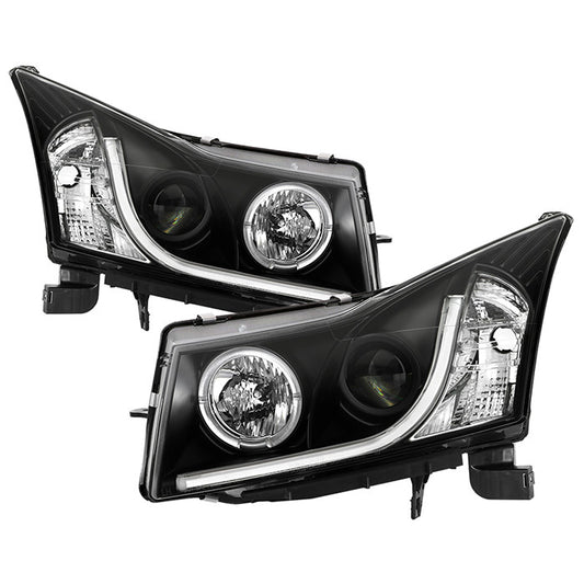 Spyder Chevy Cruze 11-14 Light bar Projector Headlights Black display showing show PRO-YD-CCRZ11-LTDRL-BK