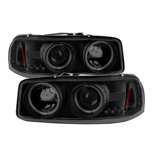 Spyder Sierra 99-06/ Denali 02-07 CCFL Halo Pro Headlights Black SM display showing show PRO-YD-CDE00-CCFL-BSM