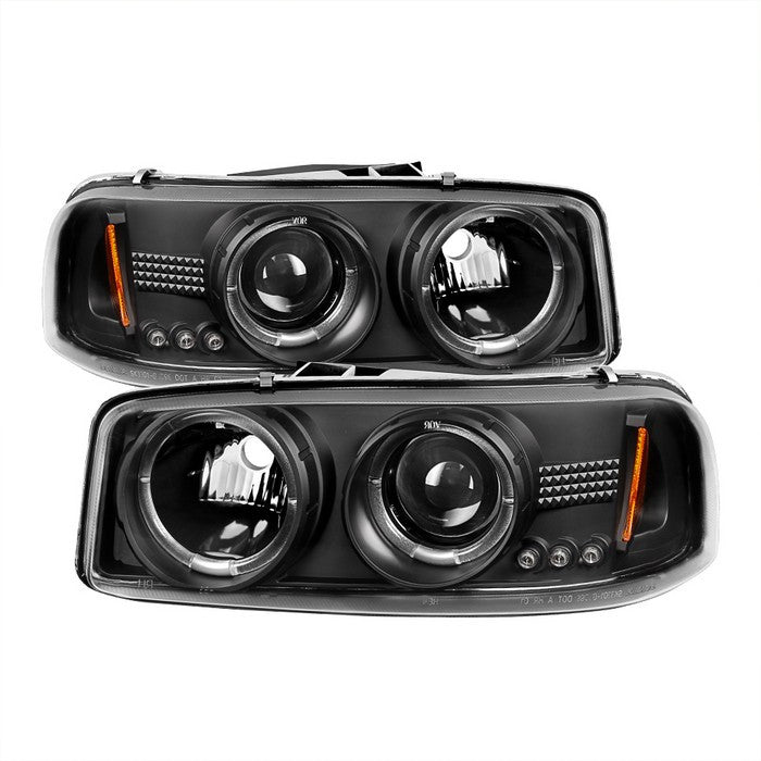 Spyder Sierra 99-06 Denali 02-07 Halo Pro Headlights Black display showing show PRO-YD-CDE00-HL-BK