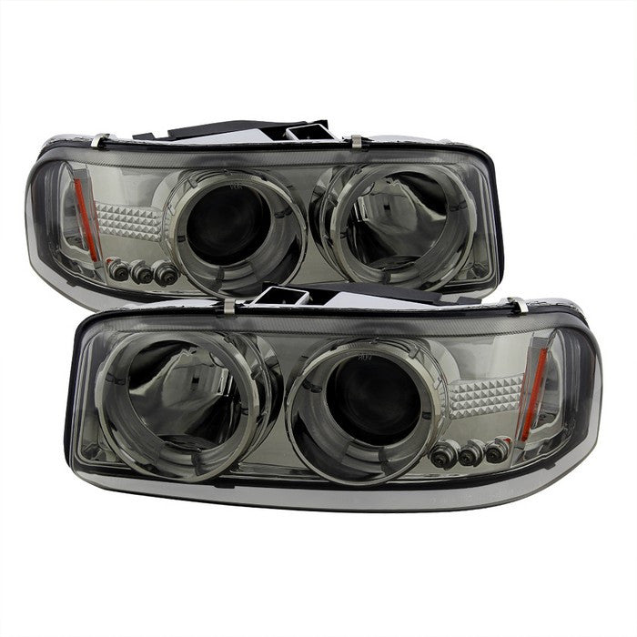 Spyder Sierra 99-06/ Denali 02-07 Halo Pro Headlights Chrome SM display showing show PRO-YD-CDE00-HL-SMC