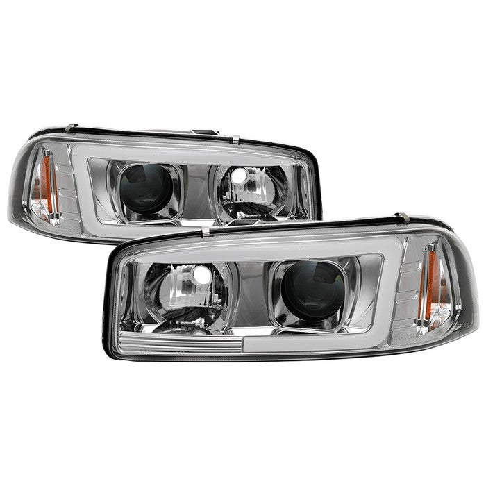 Spyder Sierra 99-06/ Denali 02-07 V2 Light bar Headlights Chrome display showing show PRO-YD-CDE00V2-LB-C