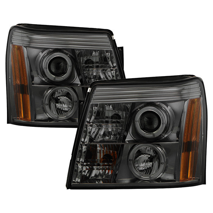 Spyder Cadillac Escalade 02-03 Halo Pro Headlights Smoke display showing show PRO-YD-CE02-DRL-SM