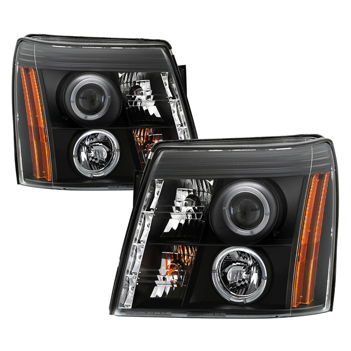 Spyder Cadillac Escalade 03-06 Pro Headlights Black OEM Xenon display showing show PRO-YD-CE02-HID-DRL-BK