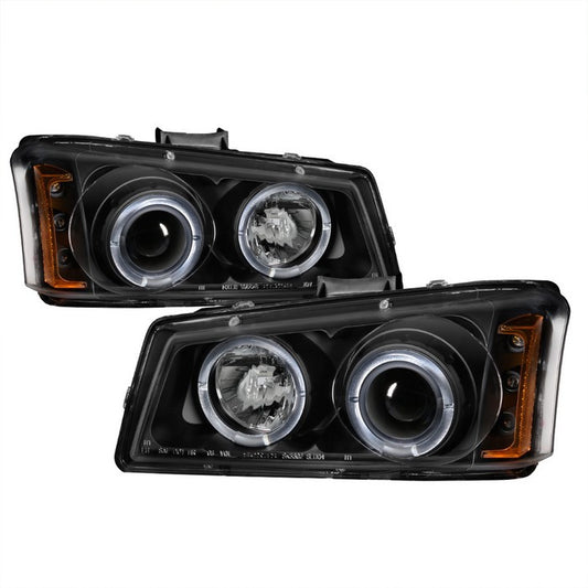 Spyder Chevy Silverado 03-06 Halo Projector Headlights Black display showing show PRO-YD-CS03-AM-BK