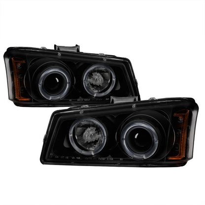 Spyder Chevy Silverado 03-06 Halo Projector Headlights Black SM display showing show PRO-YD-CS03-AM-BSM