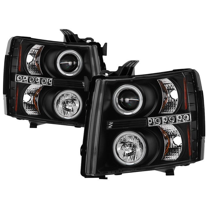 Spyder Silverado 1500 2500HD 3500HD 07-13 CCFL Headlights Black display showing show PRO-YD-CS07-CCFL-BK