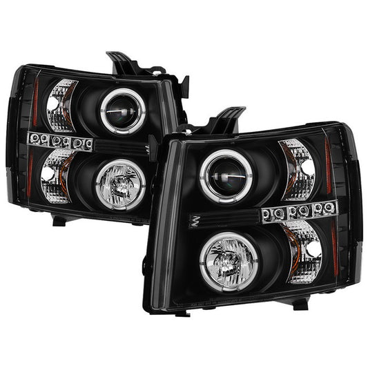 Spyder Silverado 1500 2500HD 3500HD 07-13 Pro Headlights Black display showing show PRO-YD-CS07-HL-BK