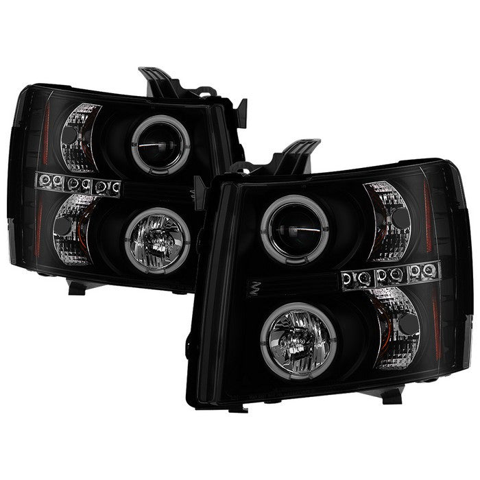 Spyder Silverado 1500 2500HD 3500HD 07-13 Pro Headlights Black SM display showing show PRO-YD-CS07-HL-BSM