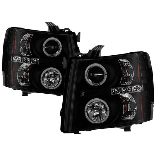 Spyder Silverado 1500 2500HD 3500HD 07-13 Pro Headlights Black SM display showing show PRO-YD-CS07-HL-BSM