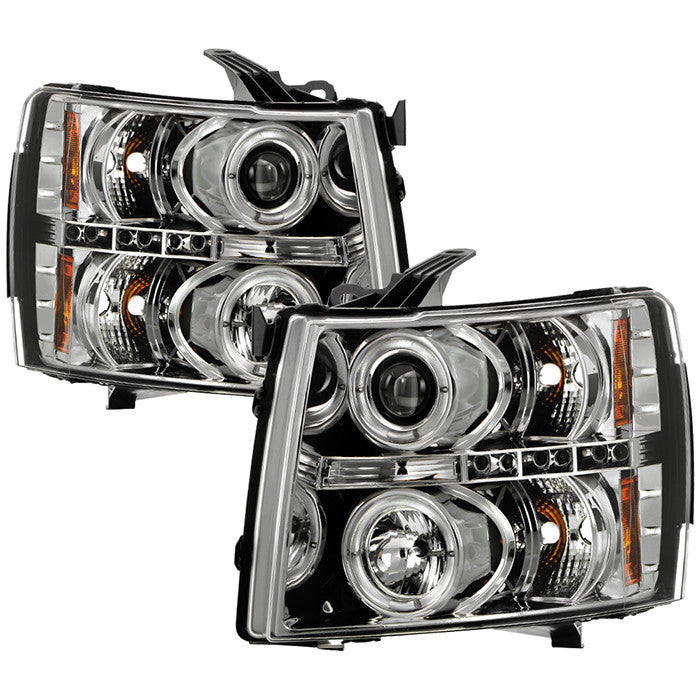 Spyder Silverado 1500 2500HD 3500HD 07-13 Pro Headlights Chrome display showing show PRO-YD-CS07-HL-C